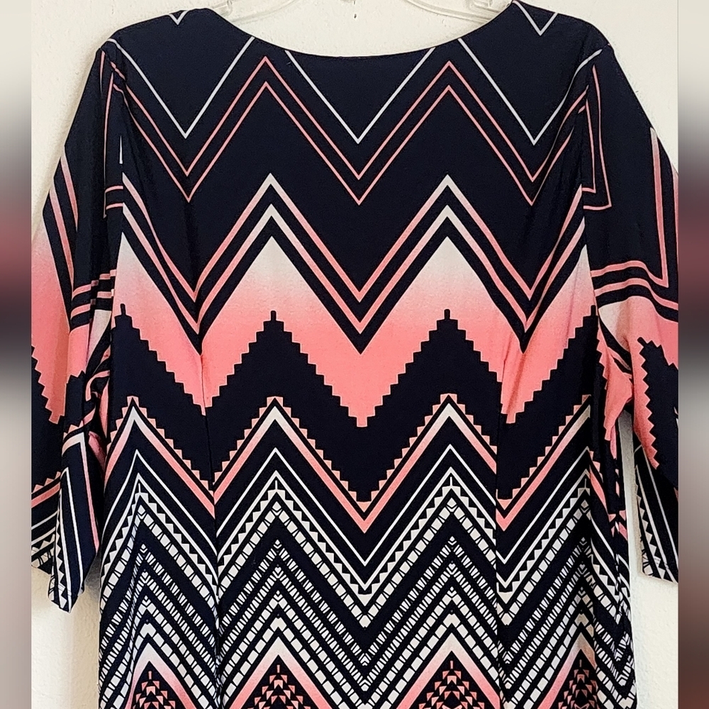 Sandra Darren Women's Shift Dress Pink Blue White Pullover 3/4 Sleeve Sz 18W - Picture 9 of 10